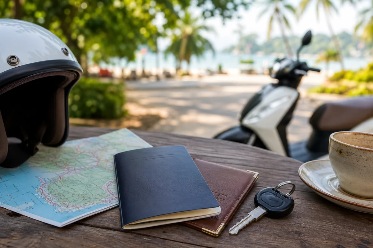 Travel documents and scooter key for riding in Phu Quoc